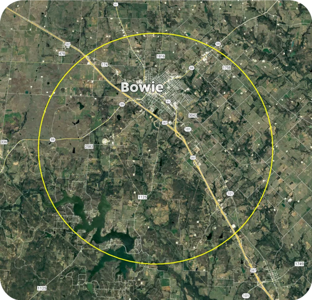 Lakeside Connection rural coverage map north of Bowie
